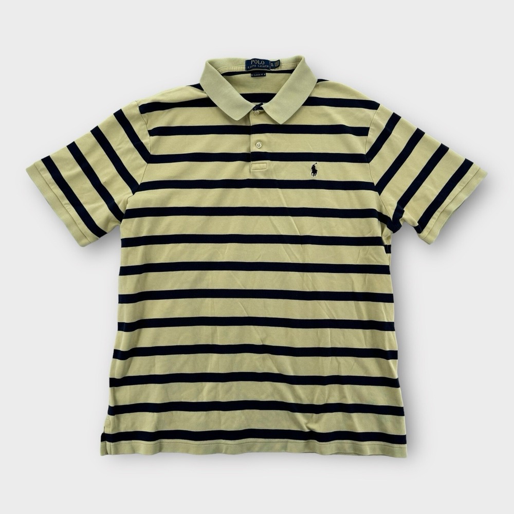 Polo Ralph Lauren Shirt Mens XL Cotton Yellow Black Rugby Y2K Striped Pony‎